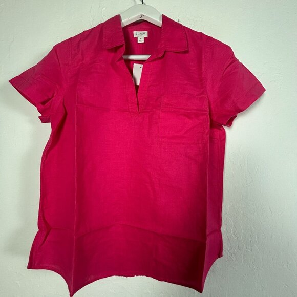 J.Crew Womens Popover Linen-Cotton Top Small Short Sleeve Collared AP130 New $59 - Picture 1 of 6